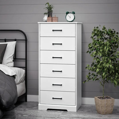 Astrid Tall White Dresser: 16"D x 20"W x 52"H, 6-Drawer Chest for Bedroom by Prepac - Perfect Chest of Drawers for Ample