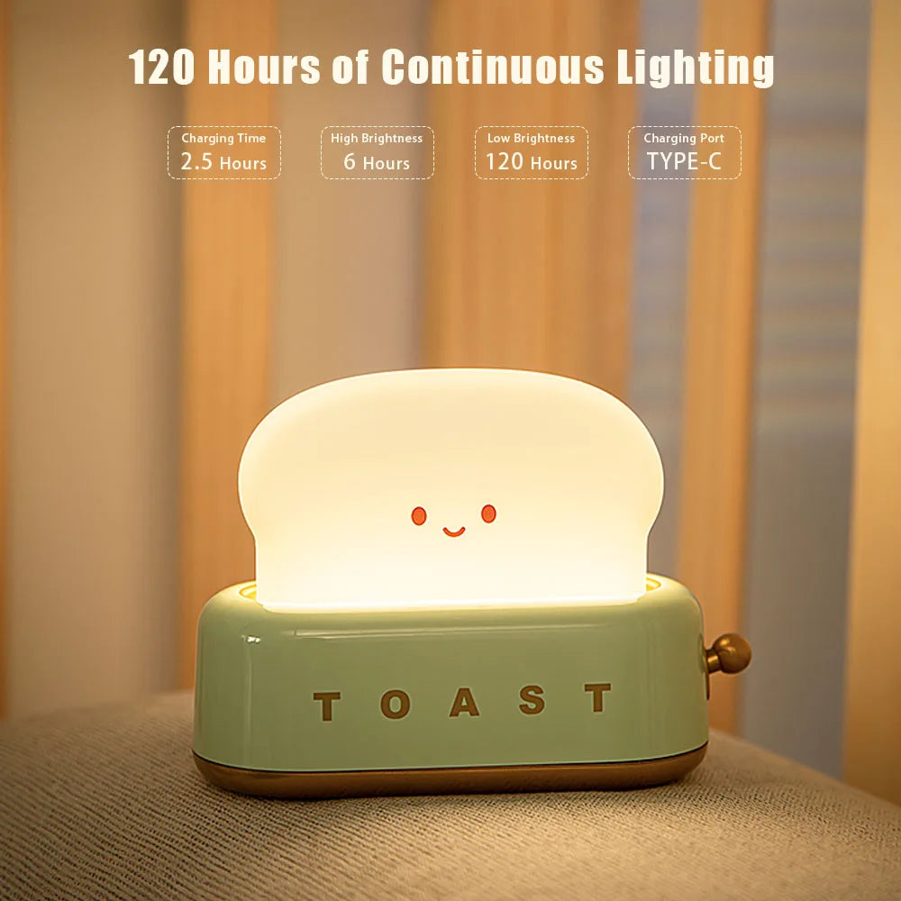 BANDIAN Toast Cartoon LED Night Light Cute Home Decor Kawaii Bread Table Lamps Night Portable Light avec minuterie Petite lampe