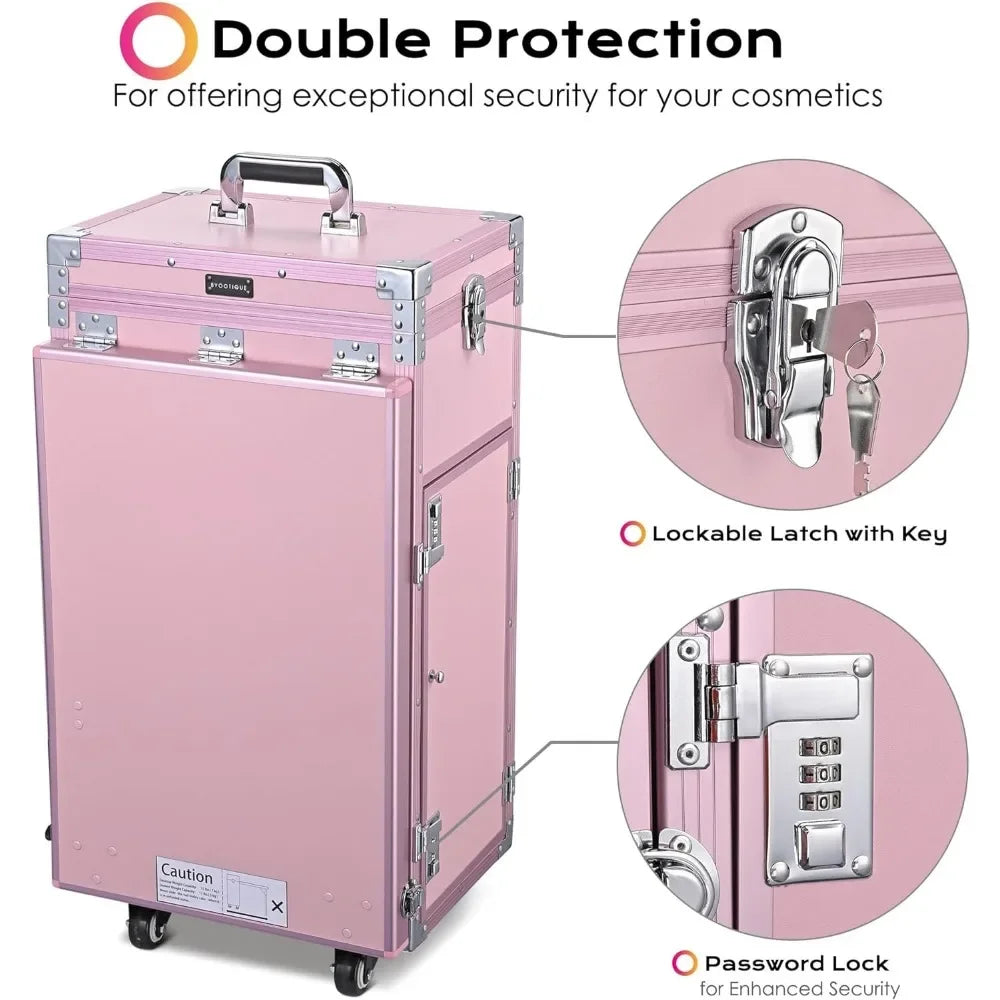 Rolling Manicure Table Foldable Nail Table Makeup Train Case with Desk Cosmetic Trolley Travel Storage Organizer with Speaker.