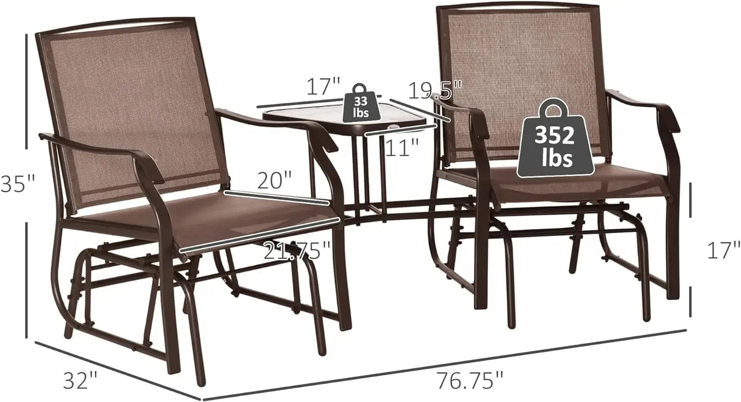 Chaises de planeur d'extérieur avec table basse, chaise à bascule de patio, balançoire, causeuse avec sangle respirante pour arrière-cour, jardin et porche