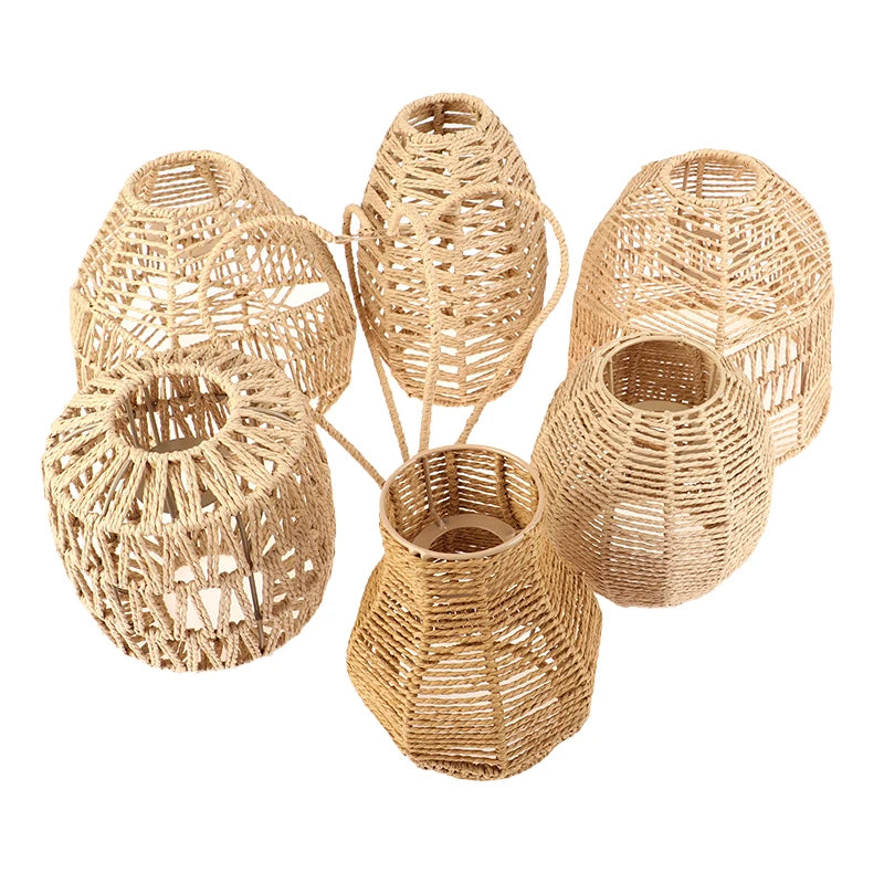 1PC Exquisit Hand-woven Lampshade Rattan Hanging Lamp Shade Cafe Hotel Light Cover Ceiling Pendant Fixture Home Restaurant Decor