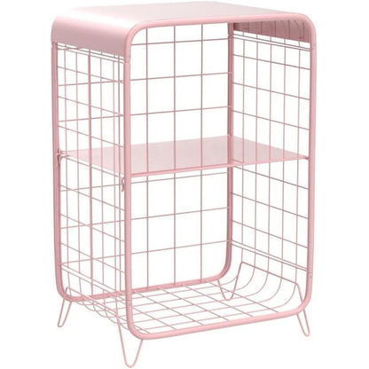 Bonita mesita de noche rosa, mesa auxiliar de metal, mesa auxiliar de 3 niveles con almacenamiento, mesita de noche vintage, muebles para dormitorio de niñas