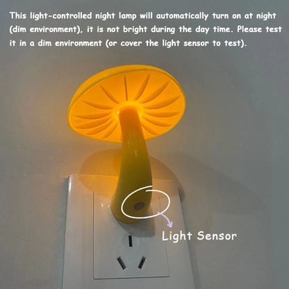 EU US Plug LED Night Light Mushroom Wall Socket Lights Lamp for Bedroom Home Decoration Light-controlled Sensor lamp