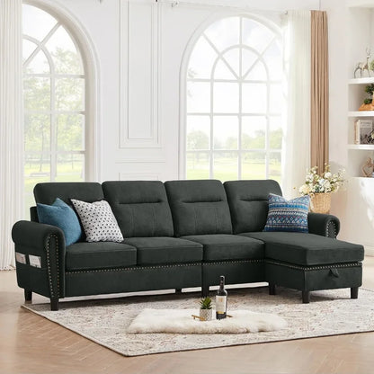 Convertible Sectional Sofa Couch, 4 Seater L Shaped with Ottoman Reversible Chaise, Modern Microfiber Couches for Living Room