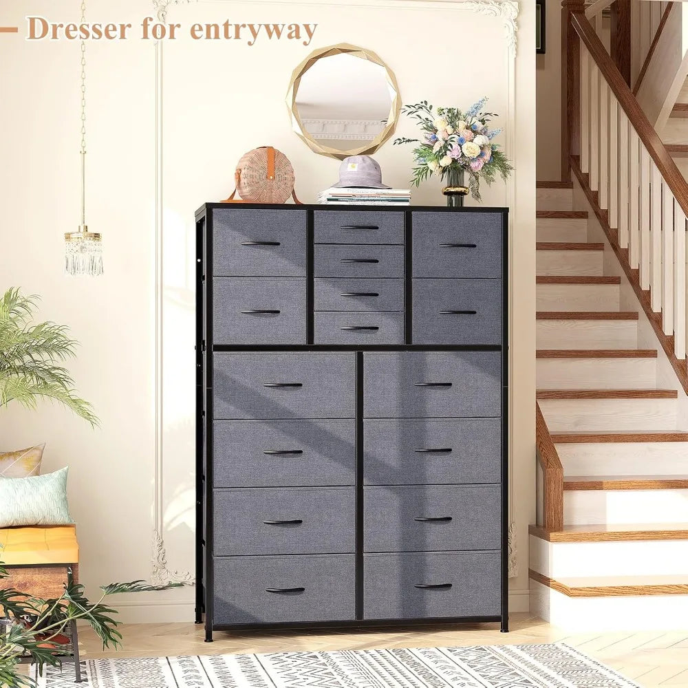 Dresser for Bedroom with 16 Drawer, Dressers & Chests of Drawers, Tall Dresser for Bedroom, Dresser Organizer with Fabric Bins