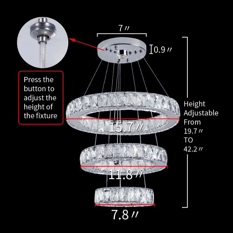 Lámpara de araña de cristal con control remoto para sala de estar, dormitorio, lámparas colgantes, mesa de comedor, lámparas de techo con lustre cromado K9