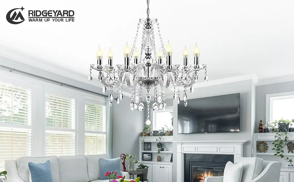 Ridgeyard 6-8 Arms Modern Crystal Glass Chandelier K9 Home Decor Luxury Pendant Candle Lamp For Dining Living Room Bedroom Light