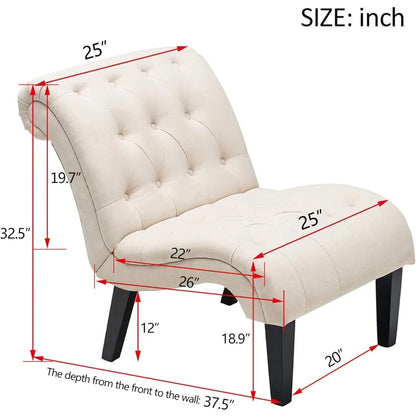 Sillón decorativo para dormitorio, sala de estar, sillón tapizado con mechones y patas de madera, tela de lino