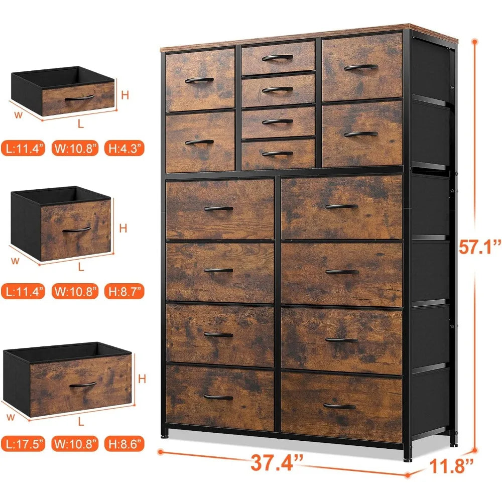 Dresser for Bedroom with 16 Drawer, Dressers & Chests of Drawers, Tall Dresser for Bedroom, Dresser Organizer with Fabric Bins