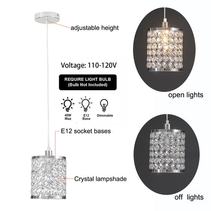 2Pcs Modern Elegant Crystal Pendant Light Clear Island Lamp Fixture Unassembed Chandelier for Living Room Bedroom Restaurant