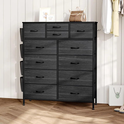 Dresser for Bedroom with 12 Drawers Chest of Drawers with Side Pockets and Hooks PU Fabric Dresser Drawers for Hallway, Entryway