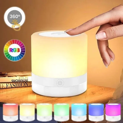 Lámpara de noche de 7 colores con sensor táctil LED regulable, lámpara de mesita de noche de madera con brillo ajustable táctil, control remoto