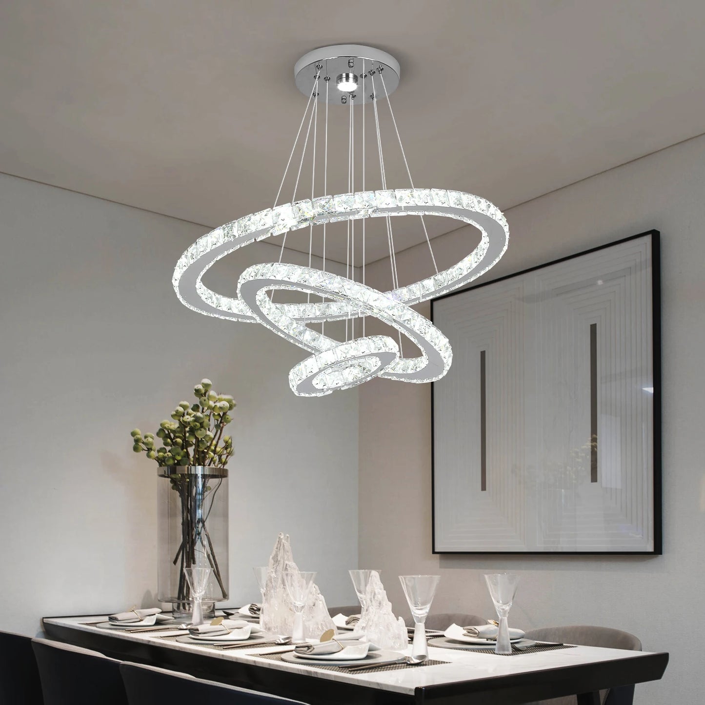 Luxury Crystal Modern Pendant Light DIY Rings Led Dimmable Chandelier Hanging Lustre Ceiling Lamp Home Living Room Decor Fixture