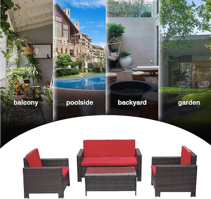 Ensembles de meubles de patio Chaise en rotin Osier, 4 pièces Extérieur Intérieur Arrière-cour Porche Jardin Balcon Utilisation Ensembles de meubles d'extérieur