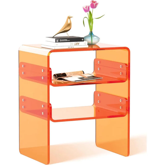 Sleek Acrylic End Table/Nightstand/Bedside – Multi-Tiered 3-Level Storage, Space-Efficient 15.7" Dx11.81 Wx18.9 H