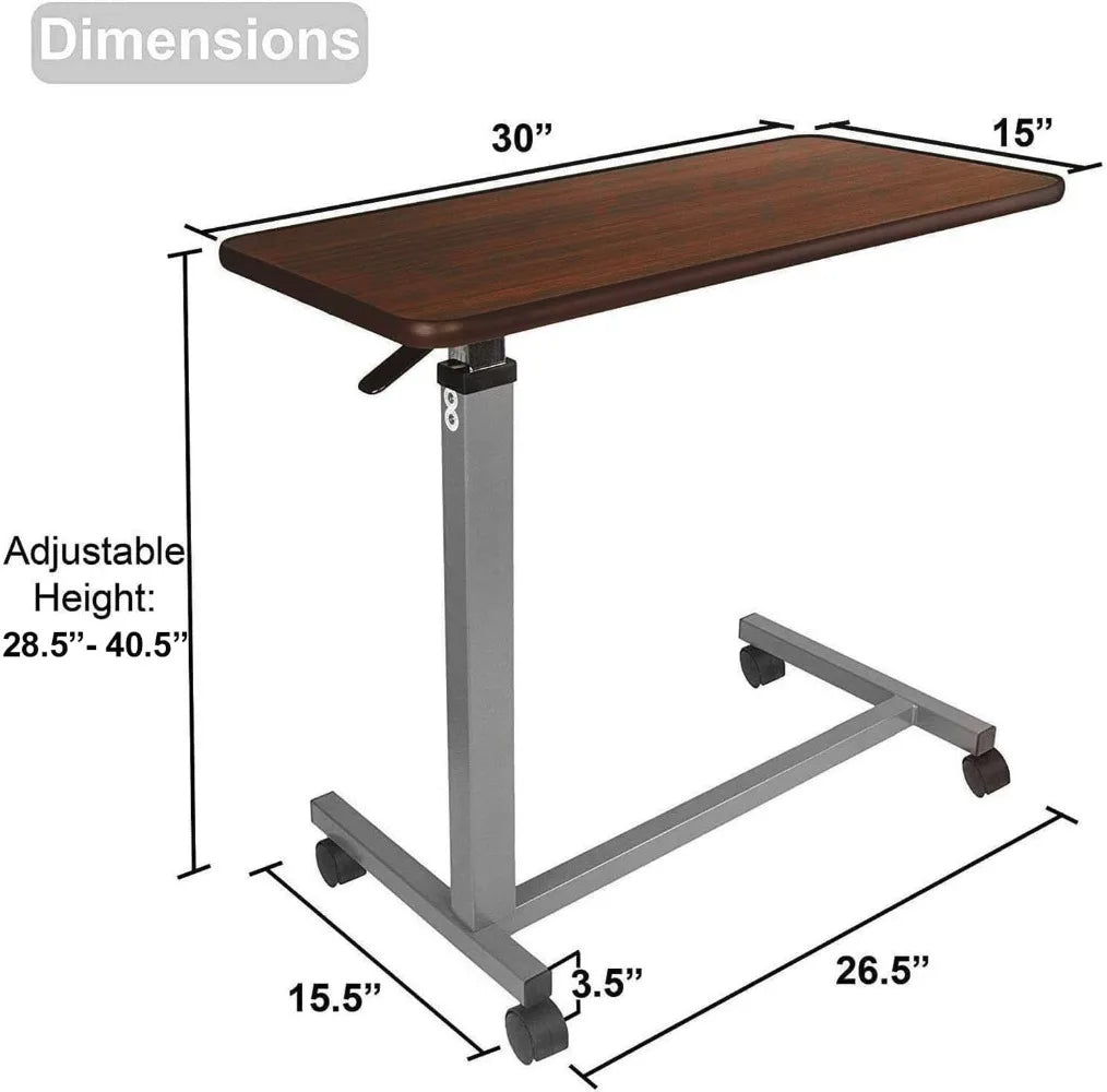 Table de chevet réglable Vaunn avec roulettes (usage hospitalier et domestique), noyer brun