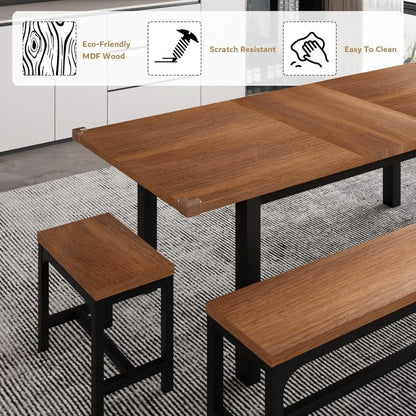 Ensemble de table à manger 5 pièces pour 4 à 8 personnes, ensemble de table de cuisine extensible avec 2 bancs et 2 tabourets carrés