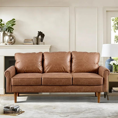 3 Seater Couch with Luxury Faux Leather,Mid Century Modern Sofa with Comfortable Deep Seat,Comfy Upholstery Couches