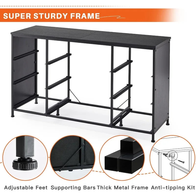 Commode TV avec tiroirs, centre de divertissement avec 9 tiroirs, table console multimédia pour console TV 60 '' pour chambre à coucher, robuste