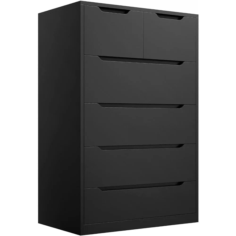 Cómoda para dormitorio, cómoda con 6 cajones de madera, cómoda alta con organizador grande, cómodas y cajones de madera color negro