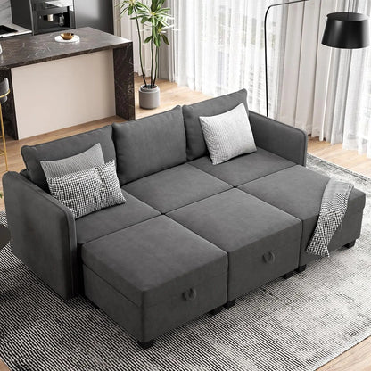 Sectional Sofa with Storage Seat, Couch with Storage Ottoman for Living Room