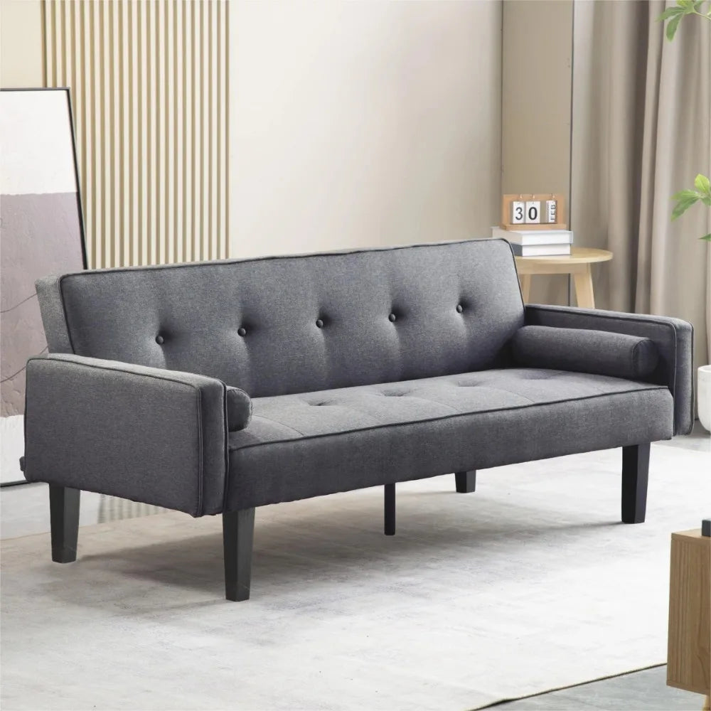 2024 New Modern Futon Sofa Bed, Convertible Folding Sofa Couch, LoveSeat Couch Living Room Folding Sleeper with 2 Pillows