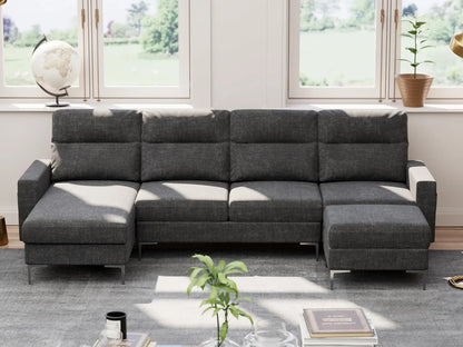 Convertible Sectional Sofa Couch, 4 Seat Sofa Set for Living Room U-Shaped Modern Fabric Modular Sofa Sleeper with Double Chaise