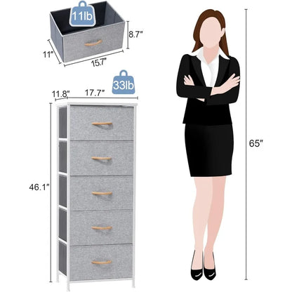 Tour de rangement verticale pour commode - Cadre en acier robuste, plateau en bois, bacs en tissu faciles à tirer 17,7"x11,8"x46,1" Meubles