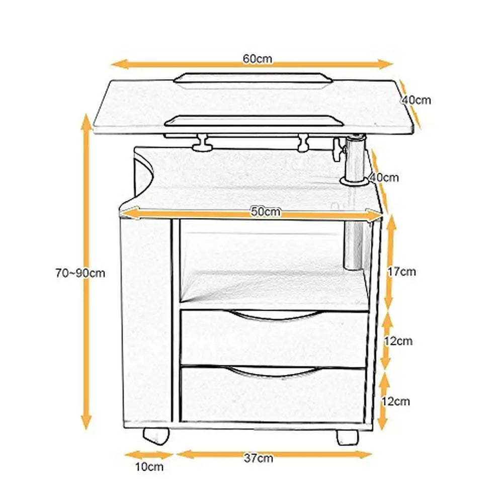 Adjustable Nightstand Table with 2 Drawers Bedroom Furniture Storage Chest Swivel Top Panel Movable Side Table E1 Grade Particle