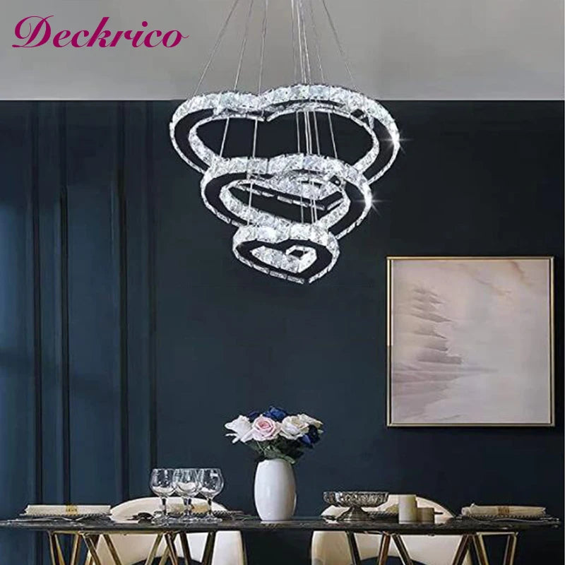 Modern Heart Crystal Chandelier Pendant Lighting Home Decor Led Ceiling Lamp Fixtures For Dining Room Lustres Hanging Lighting