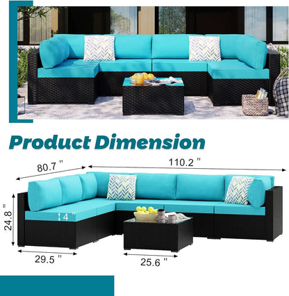 7 / 8PCS Patio Furniture Sets, High Back All-Weather Rattan Sofa with Tea Table&Washable Couch Cushions