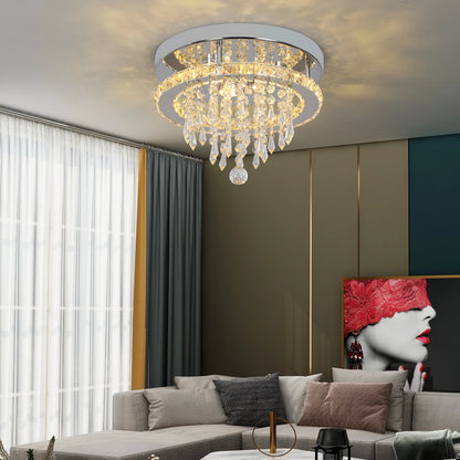 Modern Lustres K9 Crystal Chandelier Ceiling Lamps 3 Rings Stainless Steel Hanging Light Fixture Led Pendant Lamp Home Appliance