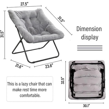 Chaise d'appoint pliante surdimensionnée en fausse fourrure douce, chaise longue paresseuse, chaise à cadre en métal pour chambre à coucher, salon, dortoirs