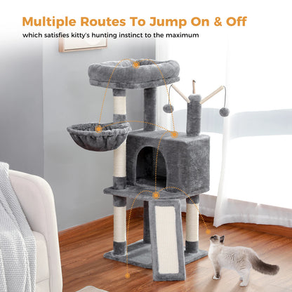 Cat Tree Tower Scratching Post Scratcher Cat House Kitten Toys with Big Conda Large High Perch Cat Hammock Hanging Balls