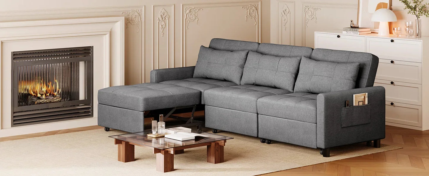 Convertible Sectional Sofa Bed, Sleeper Sofa Bed with Pocket, 84" Pull Out Couch with Ottoman for Livingroom, Apartment