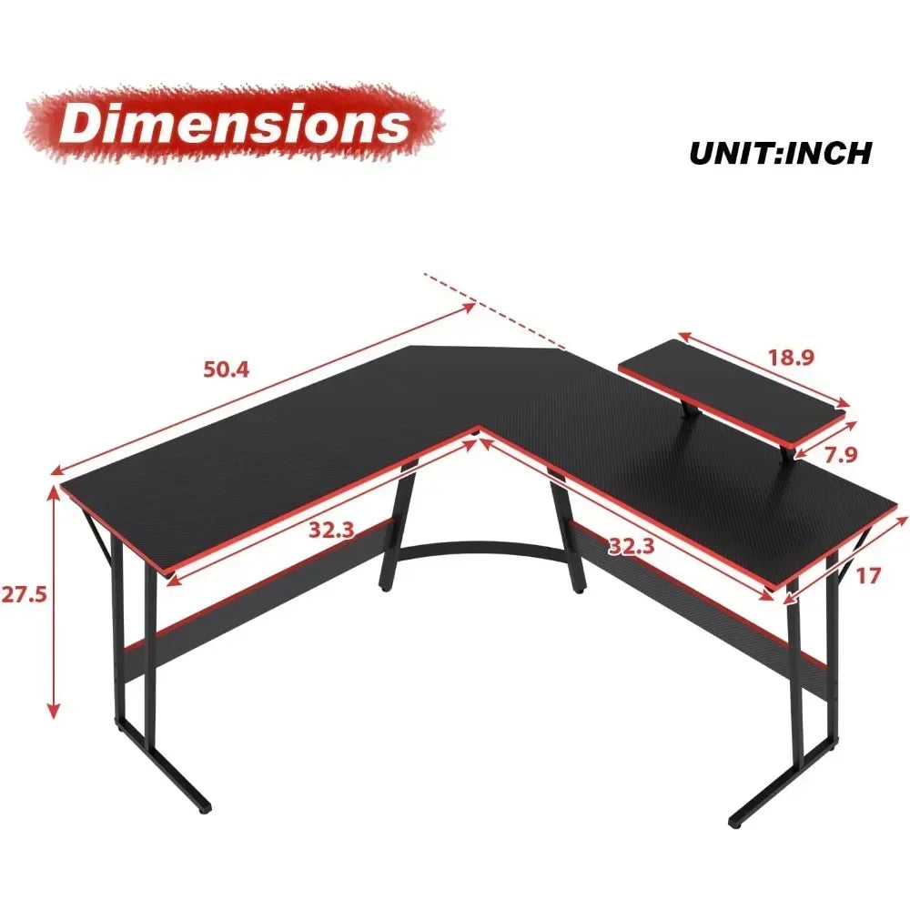 Bureau d'angle en forme de L pour ordinateur de jeu avec grand bureau pour étudier, travailler et jouer pour la maison et le lieu de travail