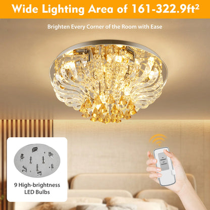 60*30cm Crystal Ceiling Lamp K9 Modern Crystal Chandelier 85V-265V with Light Remote Control Three Light Colors for Dining Room