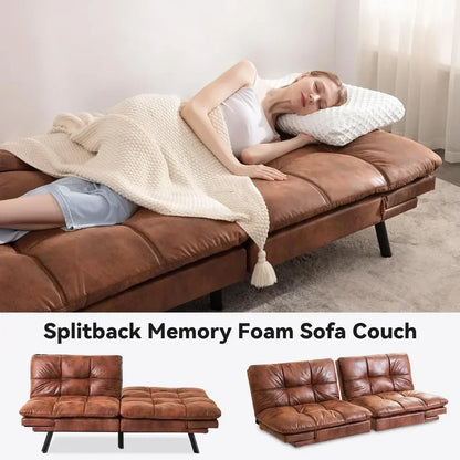 Sofá cama/sofá convertible, sofá con respaldo dividido y espuma viscoelástica, sofá tipo tumbona europeo pequeño para espacios reducidos, oficina en casa, color marrón