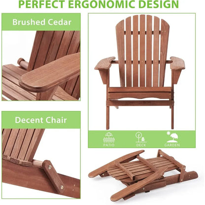 Juego de 2 sillas Adirondack plegables de madera para exteriores con respaldo preensamblado, silla de madera para patio