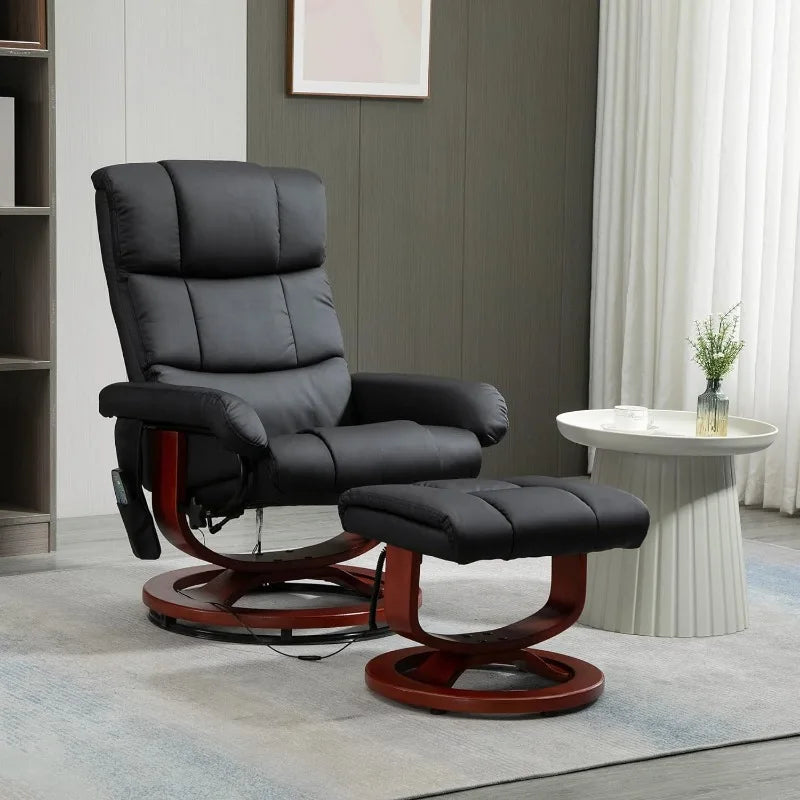 Fauteuil inclinable de massage avec pouf, fauteuil inclinable pivotant et repose-pieds, fauteuil inclinable en similicuir avec télécommande et poche latérale