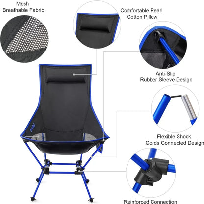 2Pcs Lightweight Portable High Back Camp Chair, Folding Chair Lawn Chair Heavy Duty 330lbs with Headrest & Pocket for Outdoor