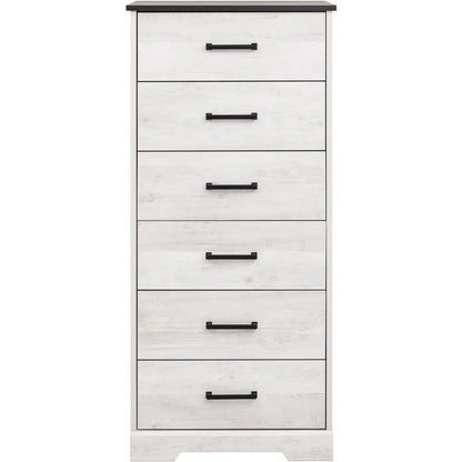 Cómoda alta blanca Astrid: 16" de profundidad x 20" de ancho x 52" de alto, cómoda de 6 cajones para dormitorio de Prepac: cómoda perfecta para un amplio espacio