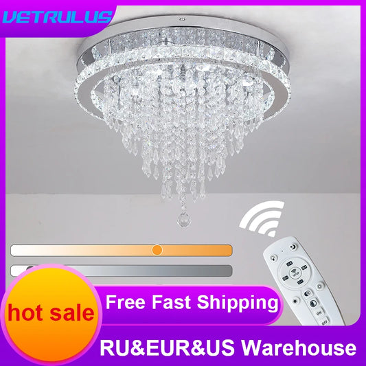 Modern Smart Ceiling Lamp K9 Luxury Crystal Led Living Dining Room Pendant Light Chandelier Remote Control Hanging Decor Fixture