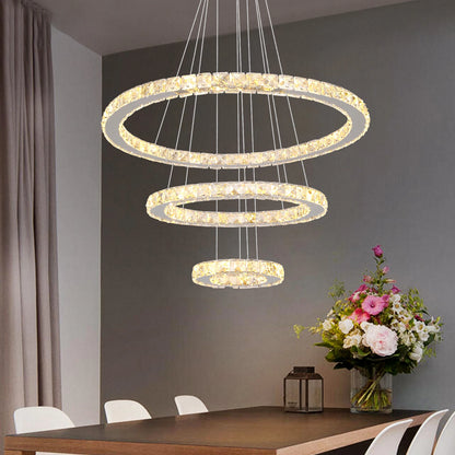 Luxury Crystal Led Chandelier Lamp Home Luminaire Rings Adjustable Pendant Light Fixture With Remote Control Bedroom Living Room