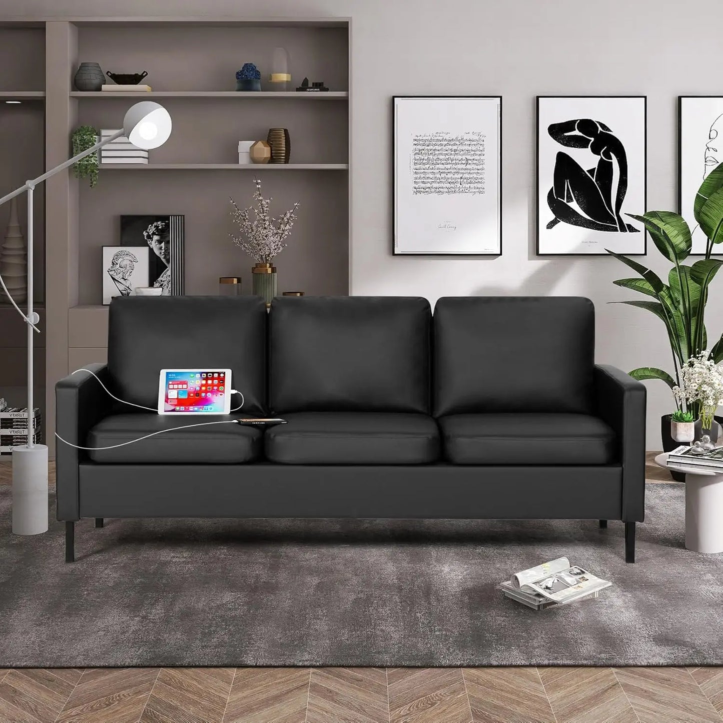 Modern Comfy Couch with  USB, Small Couches for Living Room Apartment Bedroom Small Spaces, Office Couch