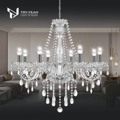 TRY-YEAN Cognac Crystal Glass Chandelier 8 Arms Chandelie Glass Living Room Bedroom Wedding Decor Hanging Lamp Lobby Suspension