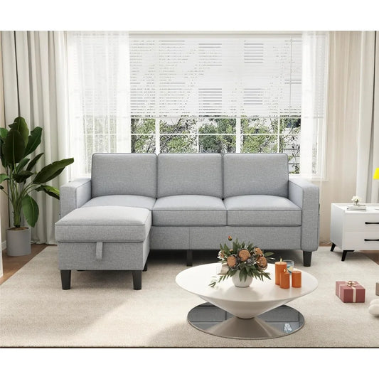 Convertible Sectional Sofa, 78" L-Shaped Couches for Living Room 3-Seater Small Sofas with Storage Ottoman