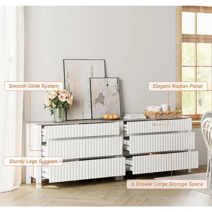 Dresser for Bedroom, 94 Inches Modern Dresser for Bedroom with 12 Drawers, Farmhouse Wide Wood Chest of Drawers, White