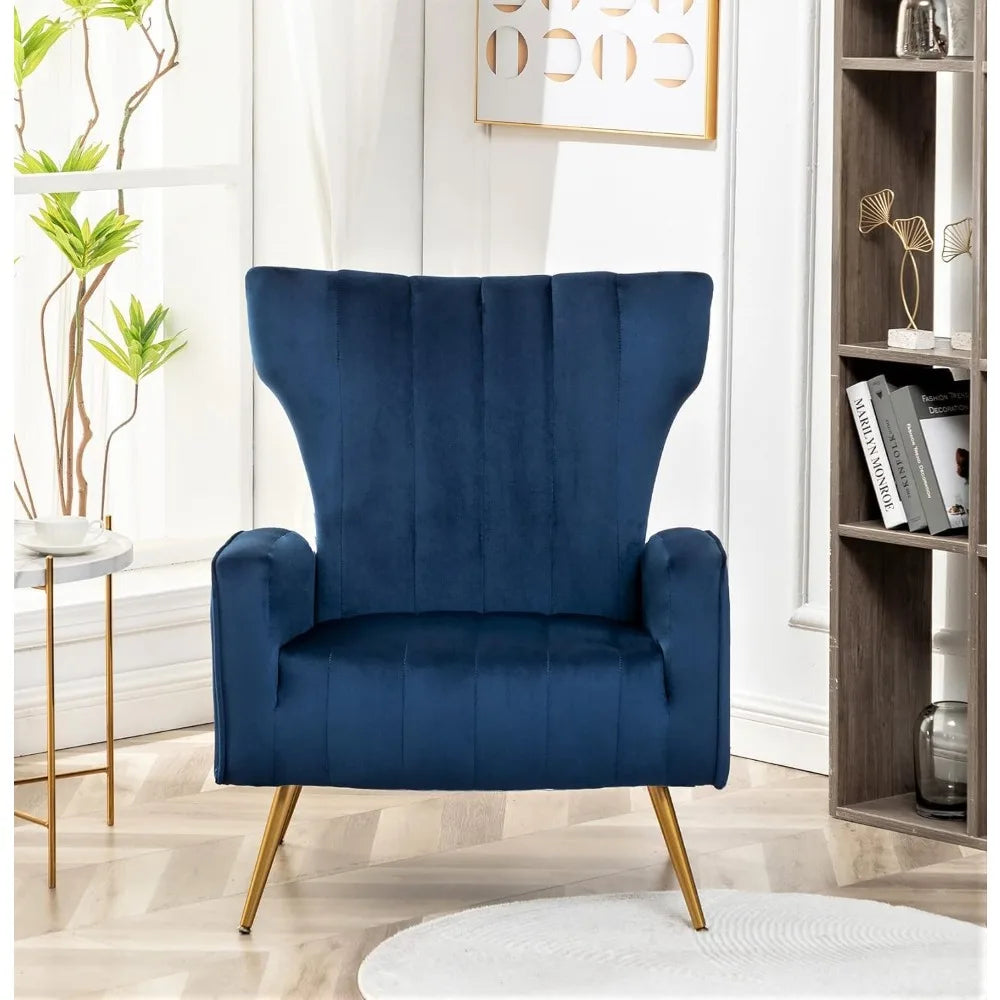 Modern Velvet Accent Chair for Living Room, Bedroom or Office with Stylish Metal Legs, Plush Upholstery and Wood Frame,