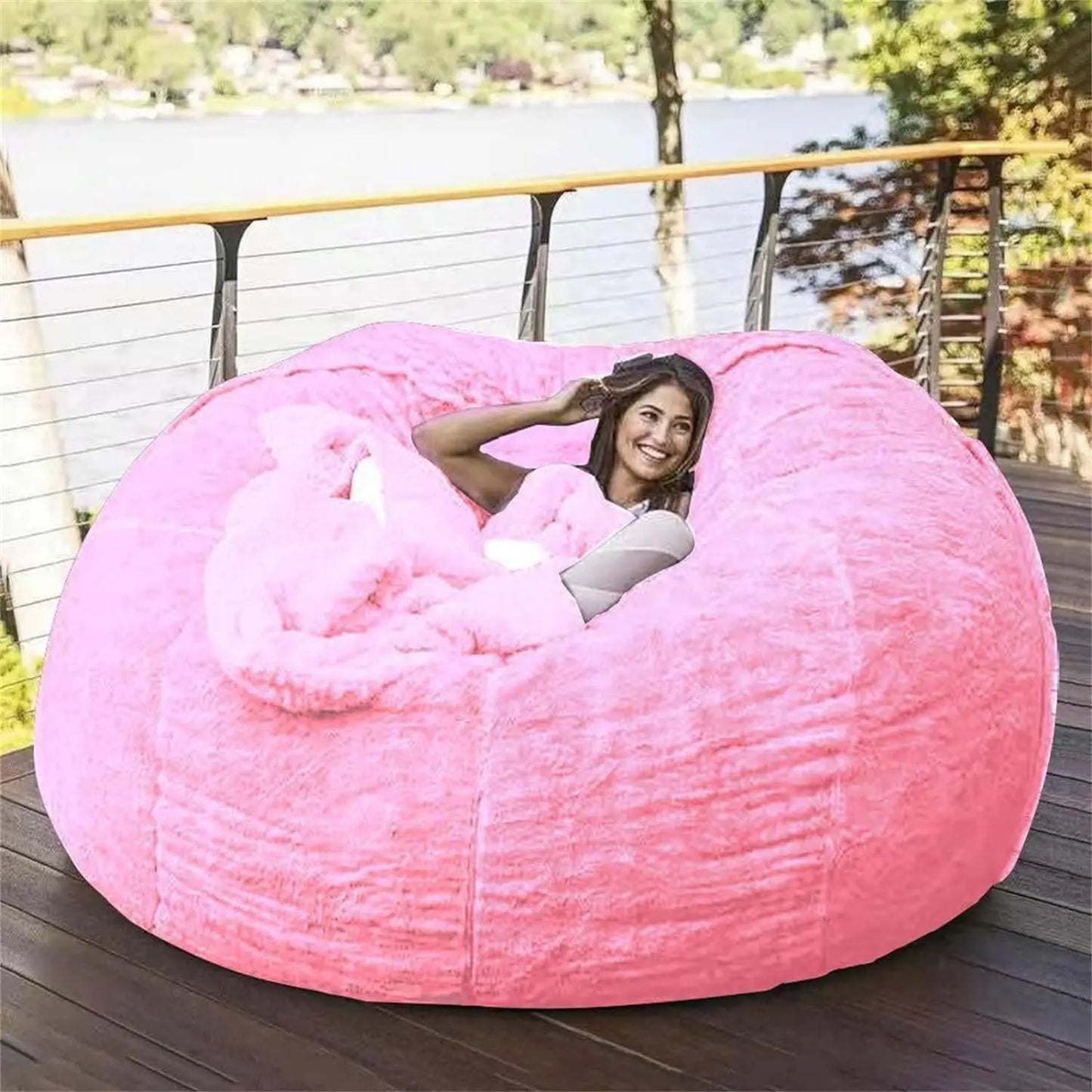 Housse de pouf géant en fourrure pour enfants et adultes, meubles de salon, grand pouf rond doux et moelleux en fausse fourrure, housse de canapé-lit paresseux